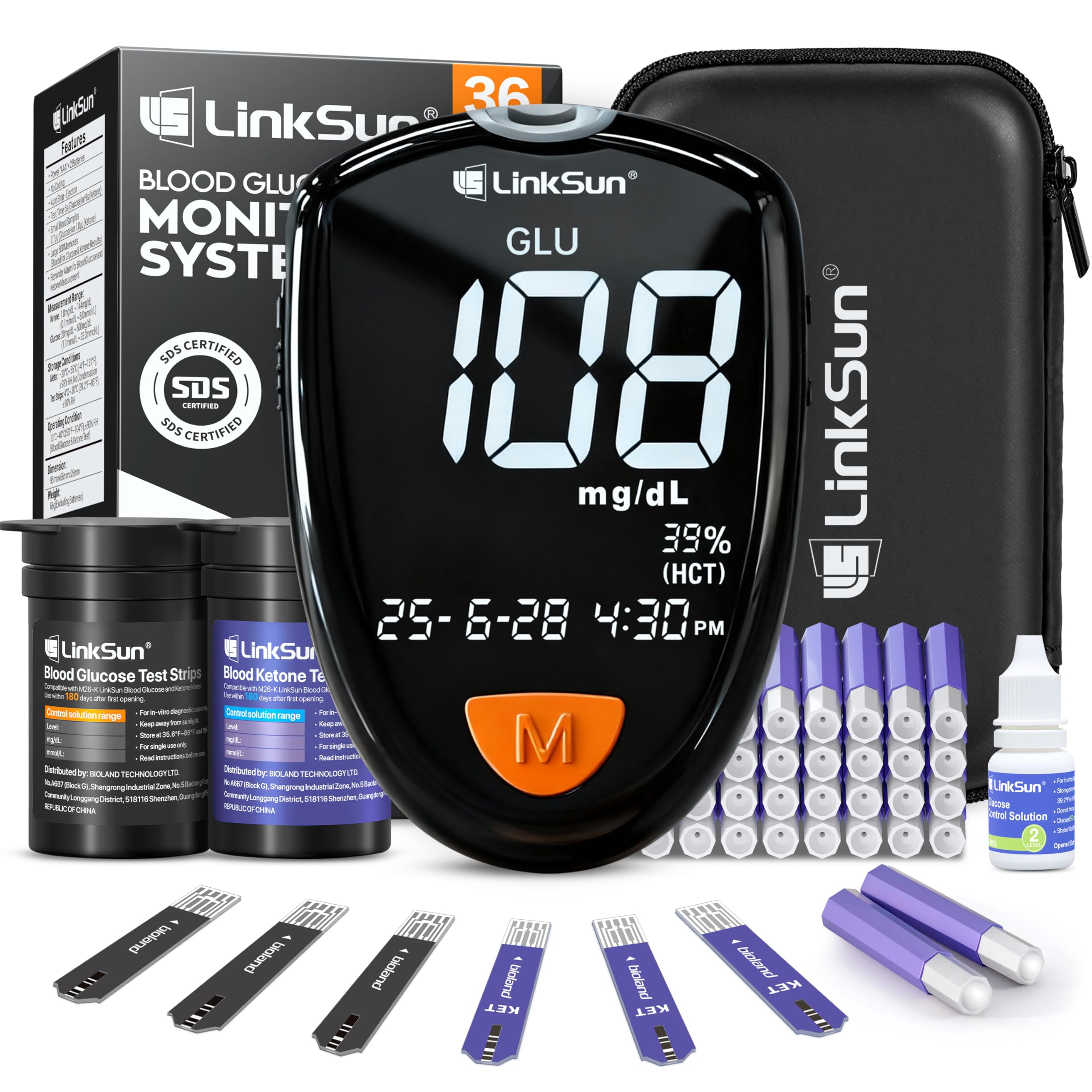 LinkSun M26-K 2-in-1 Glucose & Ketone Meter Kit – No Coding, Large Display