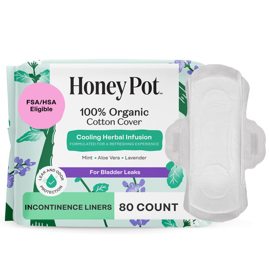 The Honey Pot Company 80ct Herbal Panty Liners – Organic Incontinence with Wings & Essential Oils