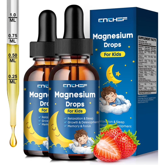 CNCHEF 2PCS Magnesium Drops for Kids – Strawberry Flavor, Glycinate + Multivitamins