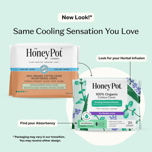 The Honey Pot Company 80ct Herbal Panty Liners – Organic Incontinence with Wings & Essential Oils