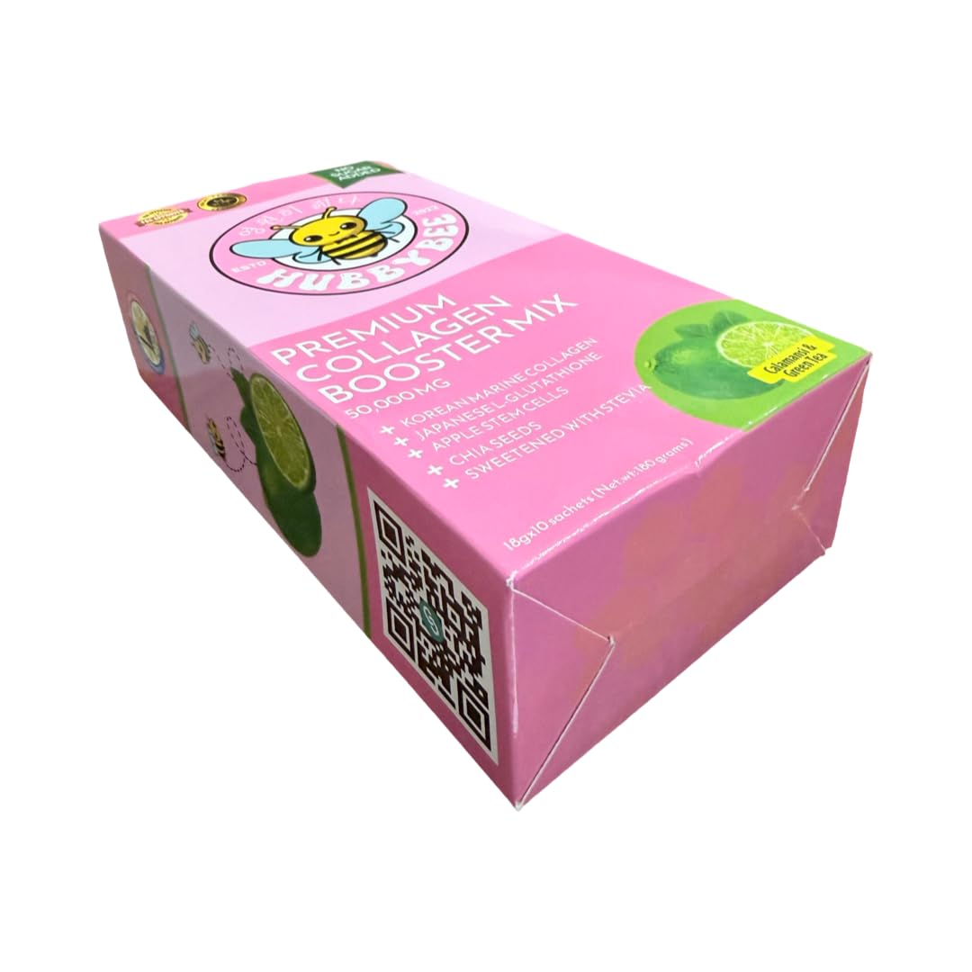 Hubby Bee Premium Collagen Booster Mix – Tala Glow – 50,000 MG Korean Hydrolyzed Marine Collagen with Japanese L-Glutathione & Apple Stem Cells, 10 Sachets (Calamansi & Green Tea)