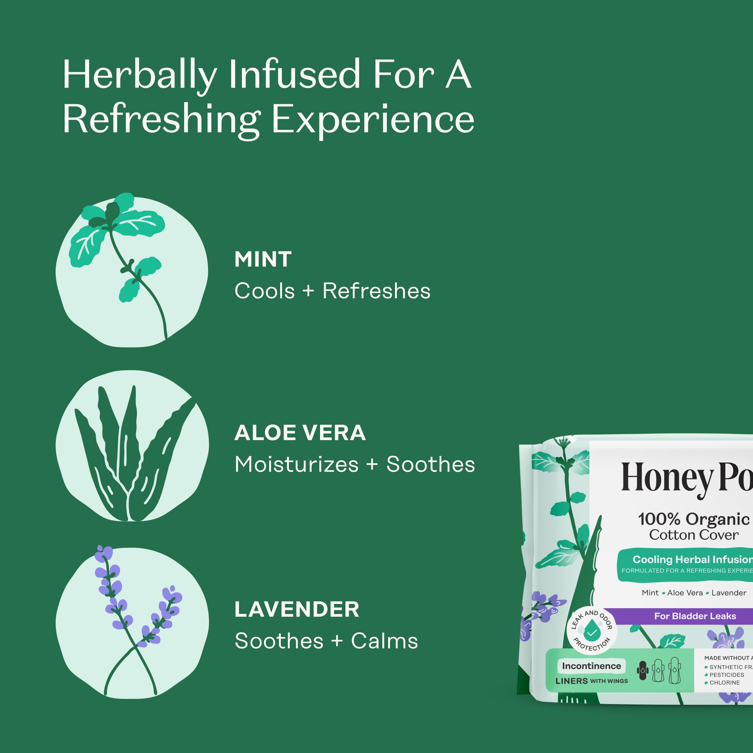 The Honey Pot Company 80ct Herbal Panty Liners – Organic Incontinence with Wings & Essential Oils