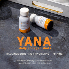 YANA ingredients panel featuring collagen peptides and vitamin C.