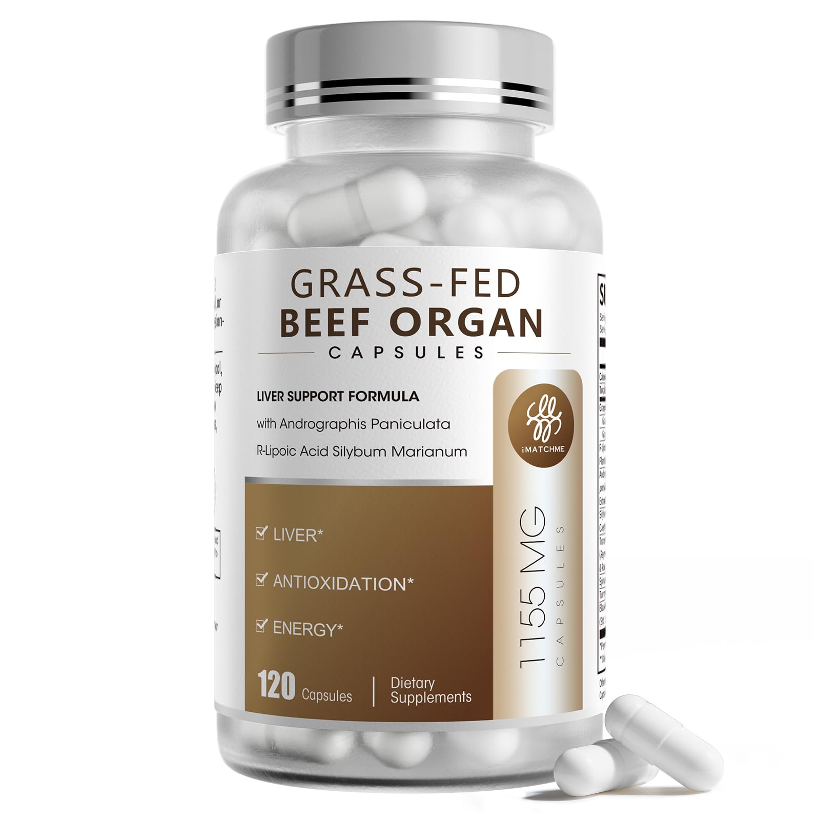 iMATCHME beef organ supplement bottle for women's energy and balance.
