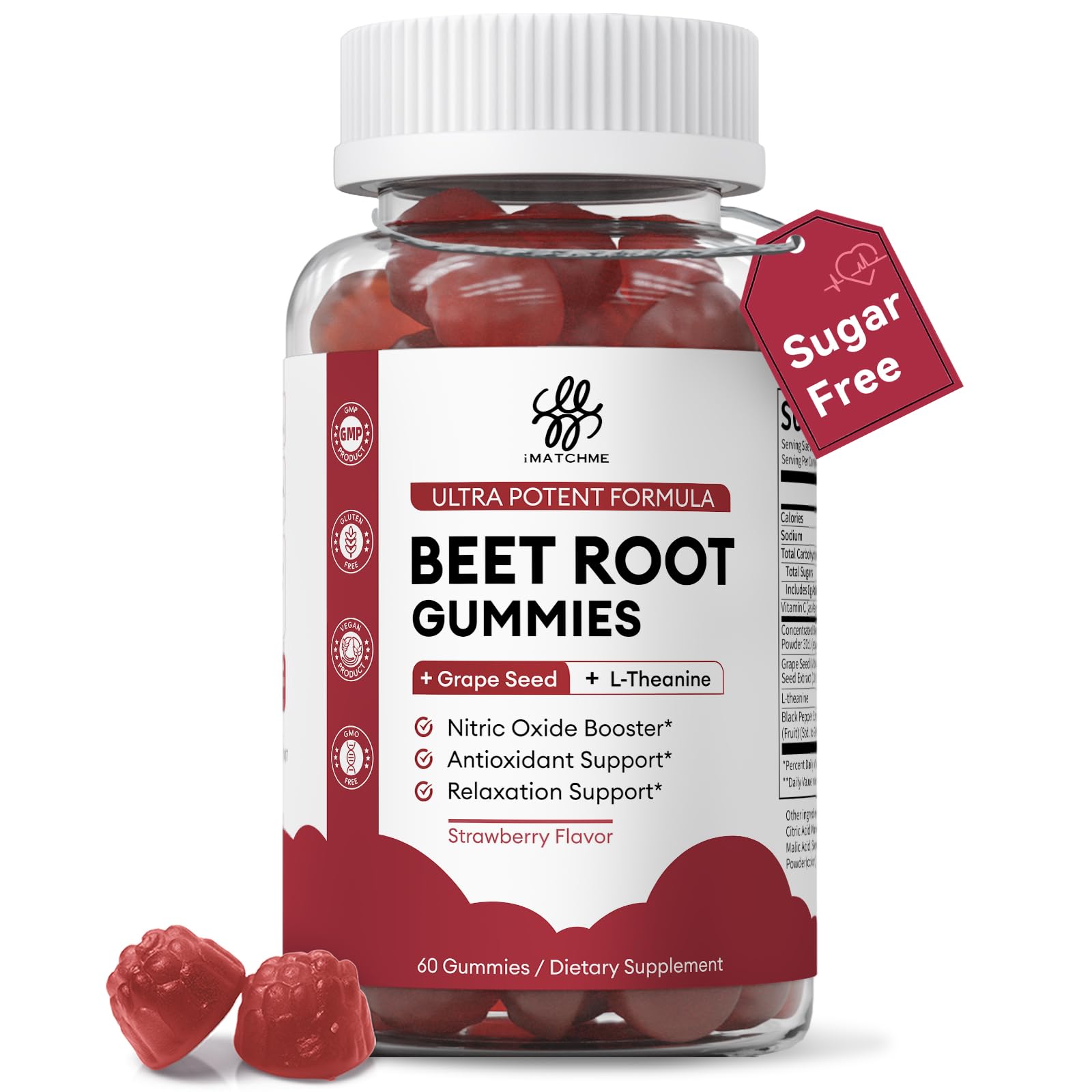 iMATCHME Beet Root Gummies 2-pack bottle with strawberry flavor for daily balance