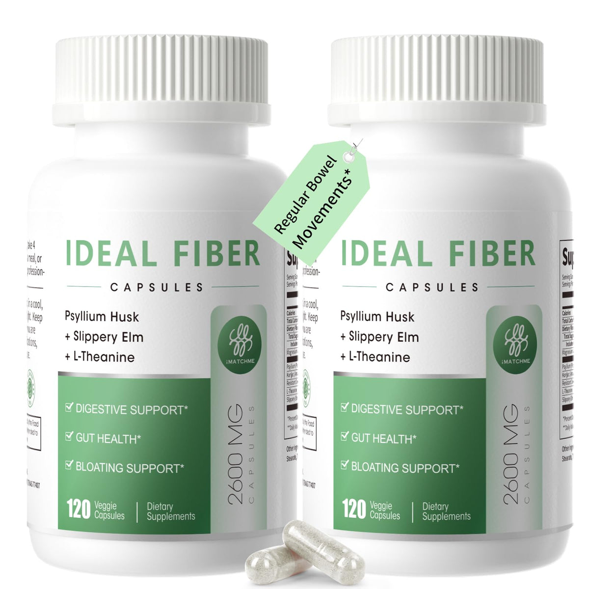 iMATCHME fiber supplement capsules with psyllium husk for gentle daily digestion