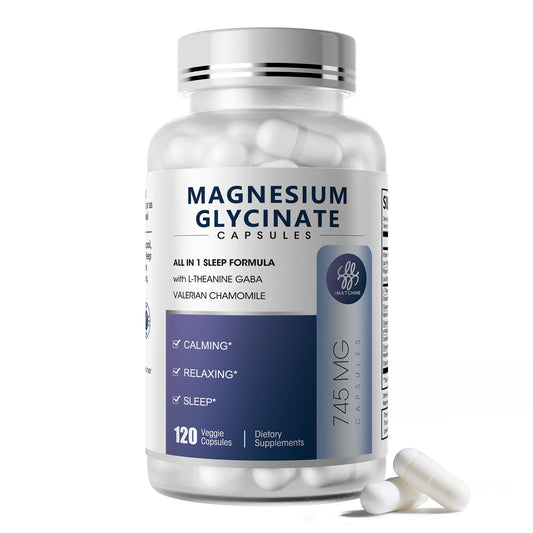 iMATCHME magnesium glycinate bottle cap shows easy-to-take capsules for daily calm