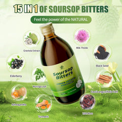 iMATCHME Soursop Bitters blend close-up highlights 15 herbs.