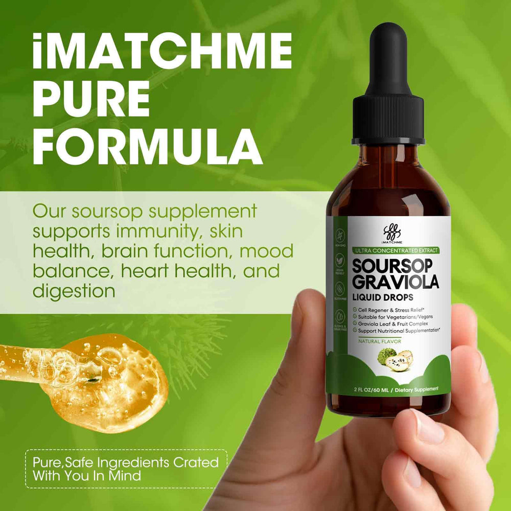 iMATCHME Soursop Drops in a glass with water ready to sip
