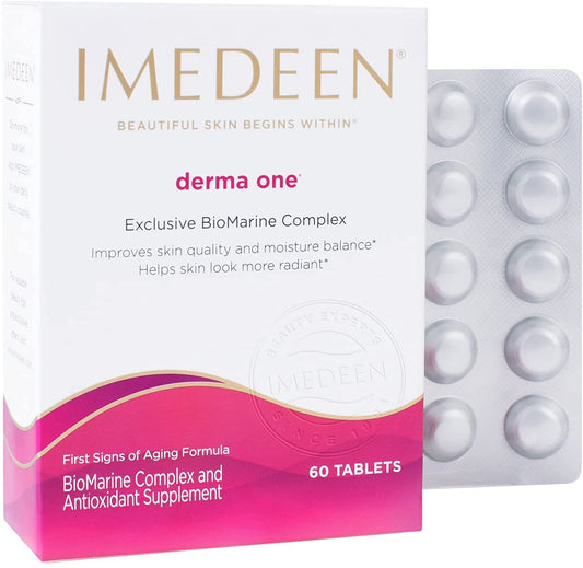 Imedeen Derma One capsules close-up highlighting skin nourishment.
