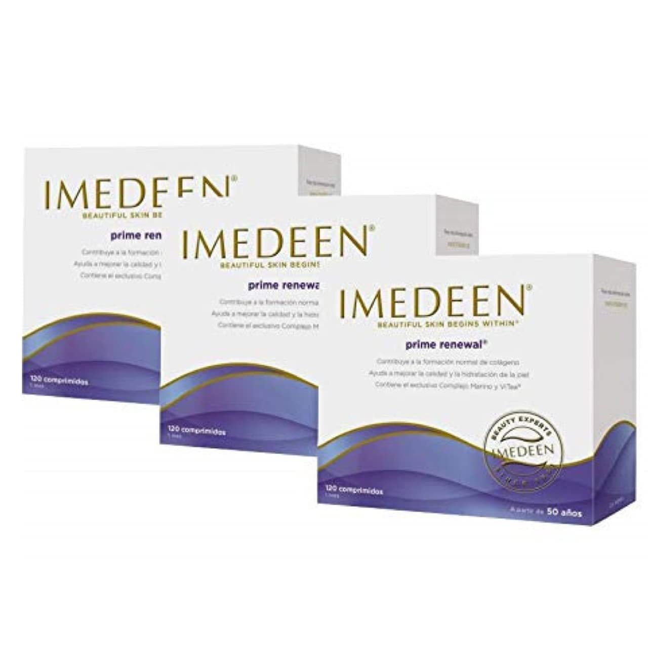 Imedeen Prime Renewal tablets closeup shows capsule texture and collagen support.
