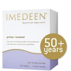 Imedeen Prime Renewal tablets in a glass with water, daily use reminder.