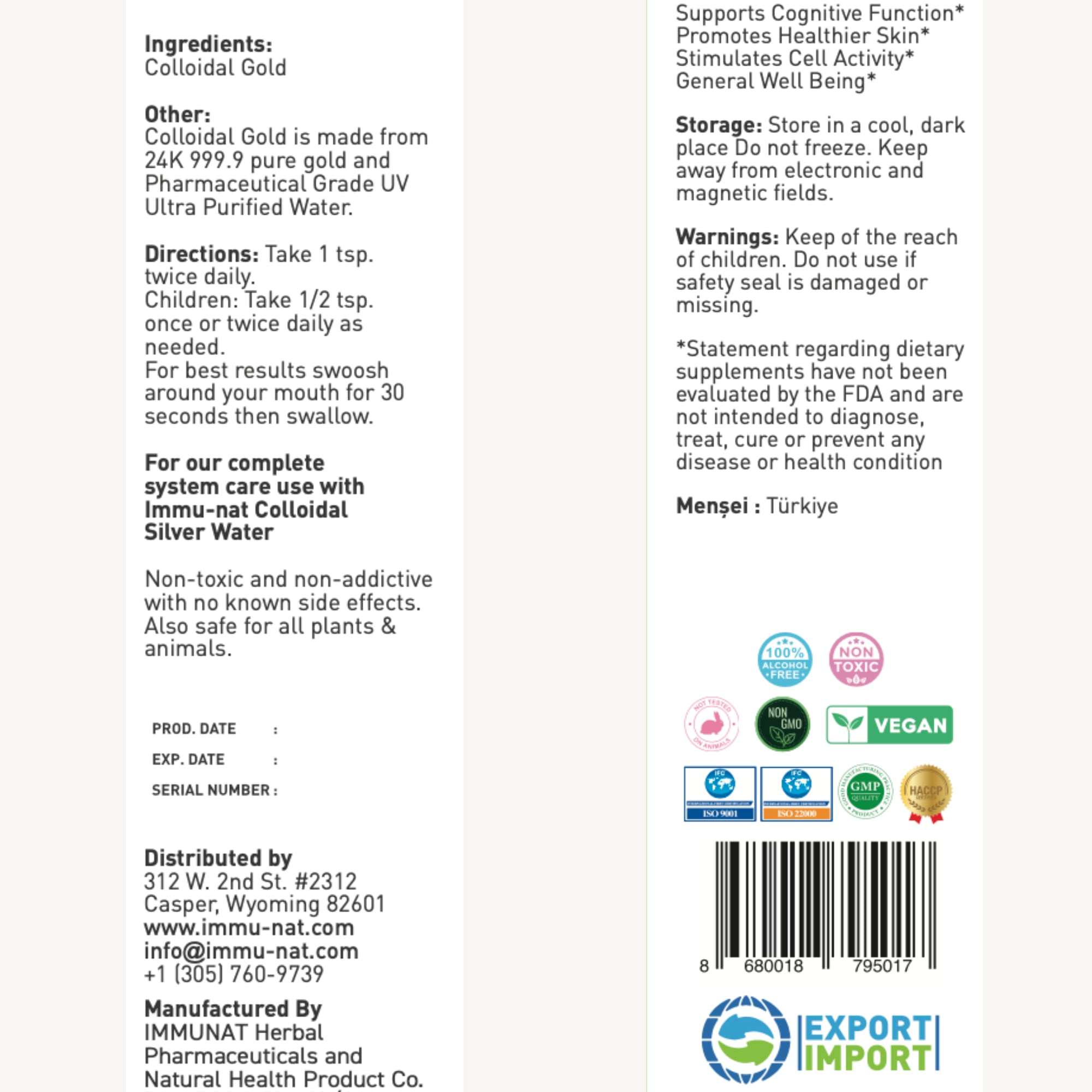 Immu-nat Colloidal Gold Water dispensing line shows dosage convenience