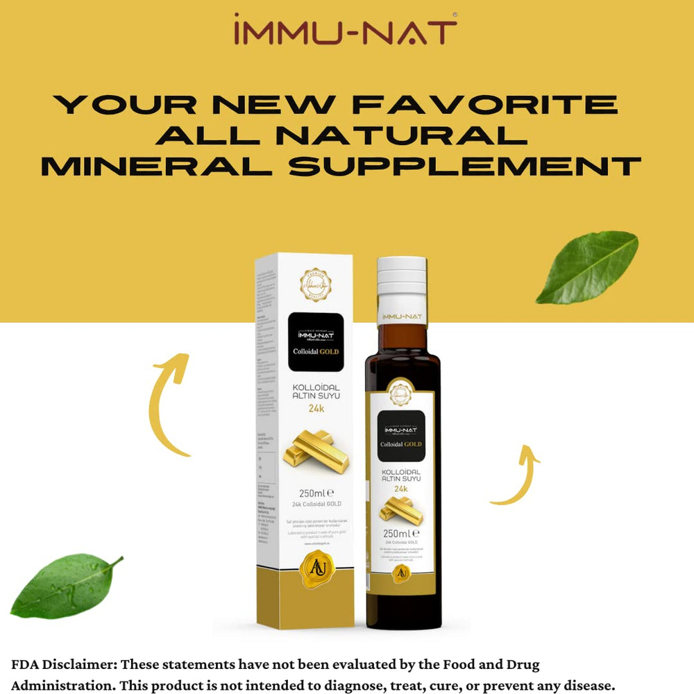 Immu-nat Colloidal Gold Water hand-holding shot implies easy daily use