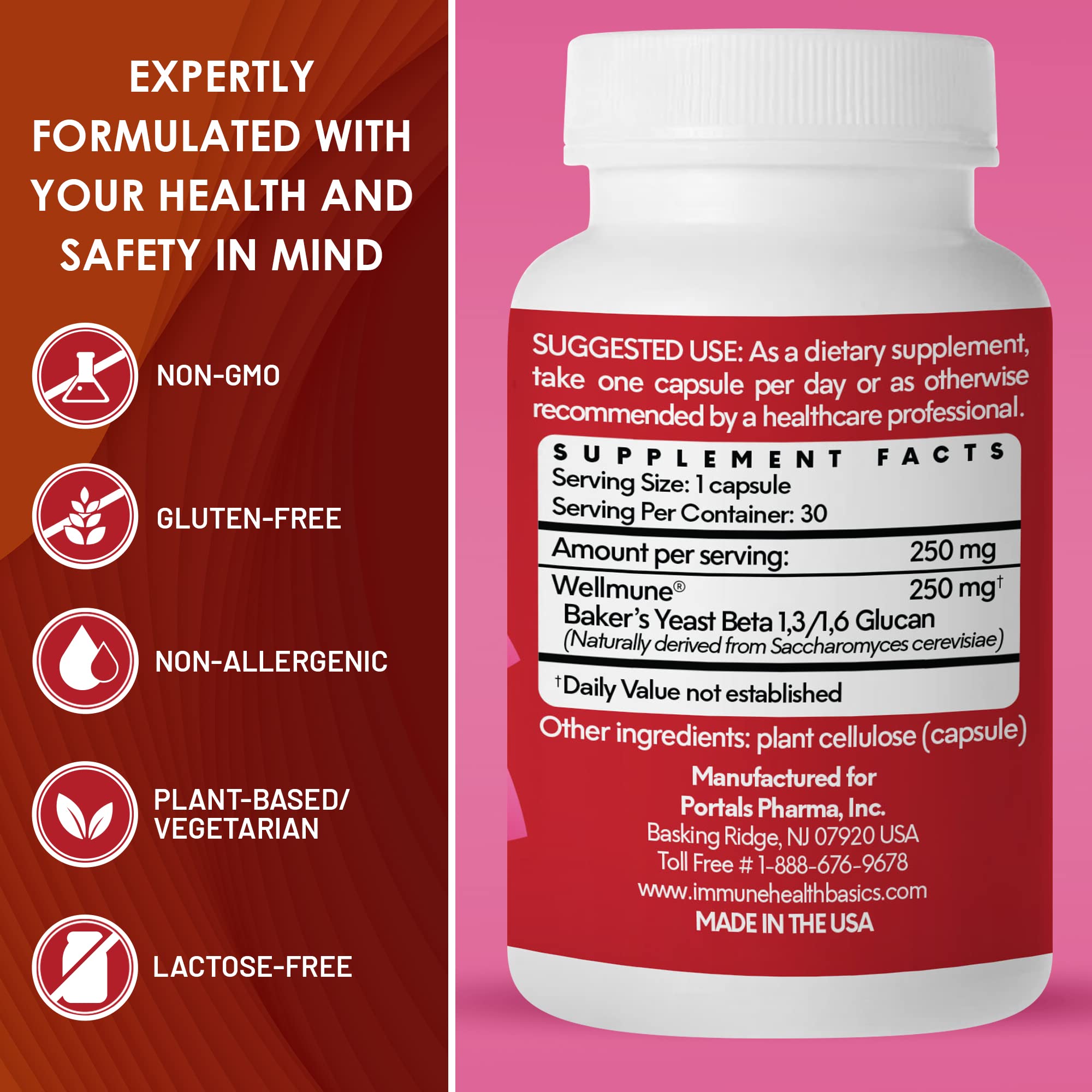 Bottle label shows gluten-free and non-GMO attributes.