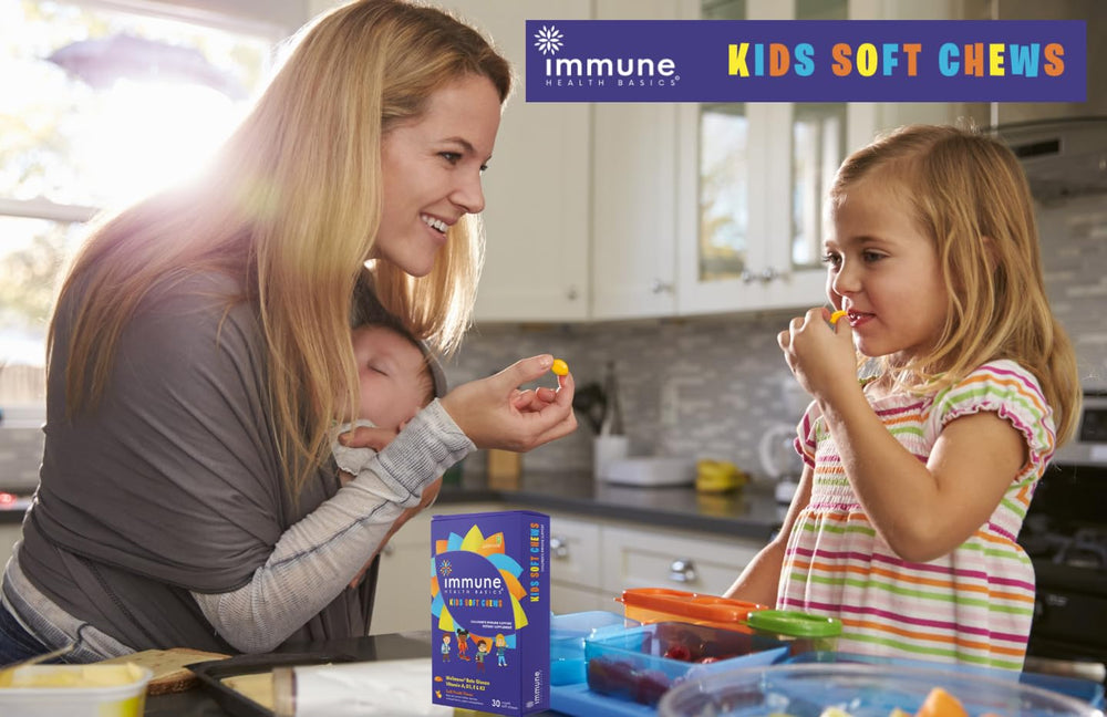 Immune Health Basics tutti-frutti flavor soft chews ready-to-eat for kids.