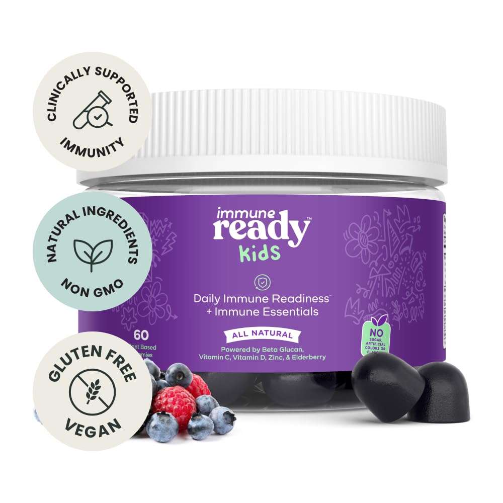 Immune Ready gummies closeup highlights mixed berry flavor for kids.