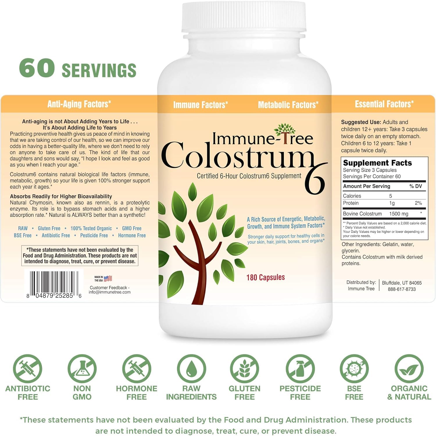 Immune-Tree nutrition facts panel highlighting purity and potency