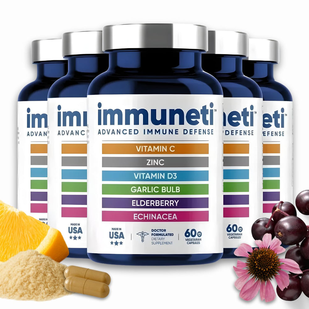 Immuneti Advanced Immune Support bottle promotes daily wellness for busy lifestyles.