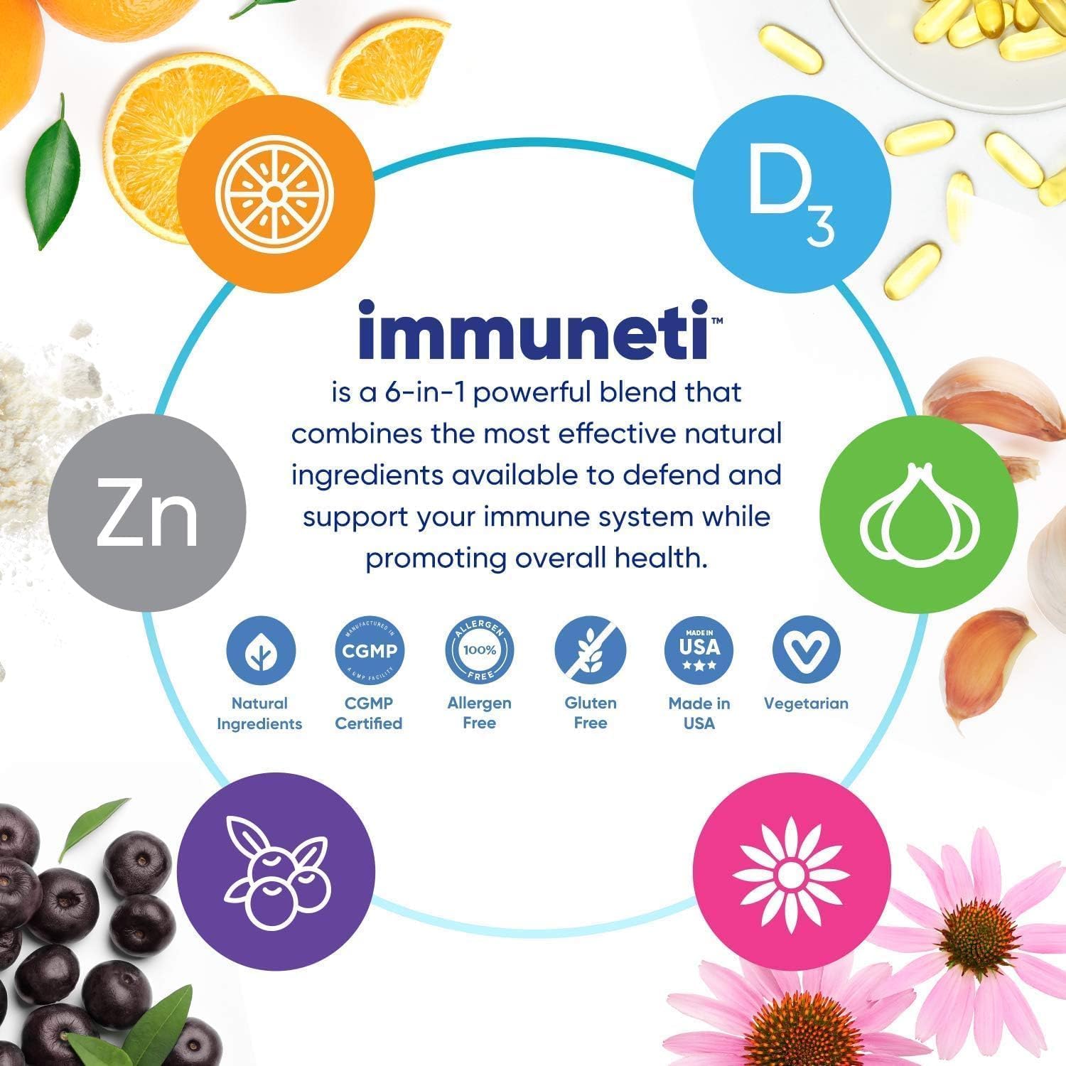 Immuneti vitamin D3 softgel shown for daily nutrient intake and overall wellness.
