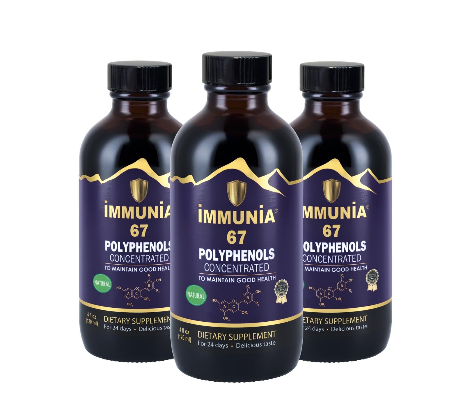 Immunia 67 Polyphenols elderberry bottle for daily antioxidant support.
