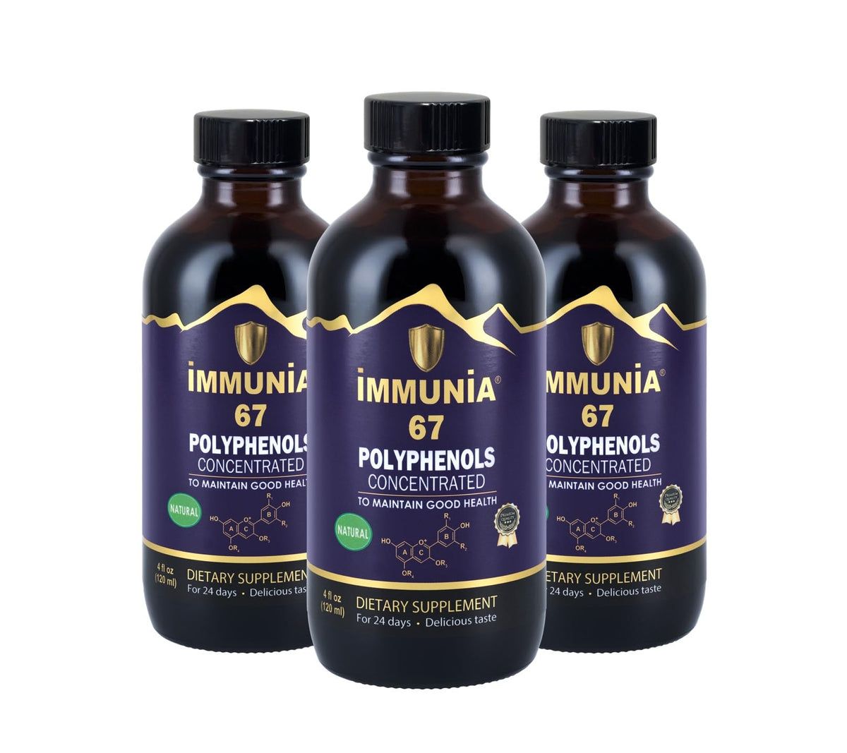 Immunia 67 Polyphenols elderberry bottle for daily antioxidant support.