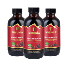 Immunia urinary health bottle shows cranberry-elderberry blend for daily wellness