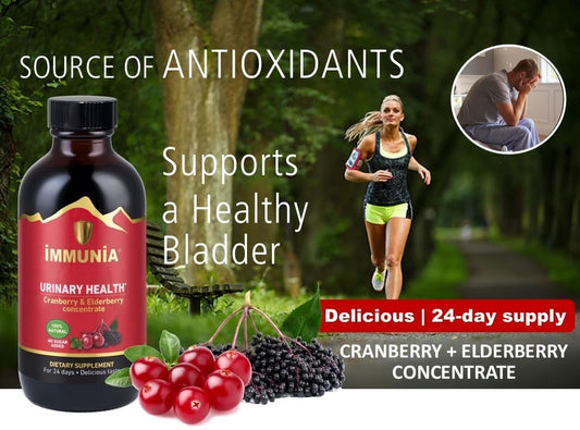 Pouring 5 ml dose from Immunia bottle for convenient daily use