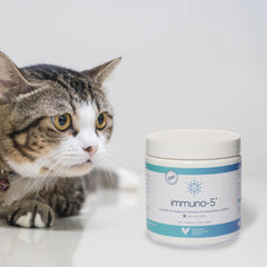 Immuno-5 label close-up signals trusted veterinarian recommendation.