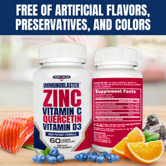 IMMUNO BLASTER zinc quercetin bottle side displaying dosage information