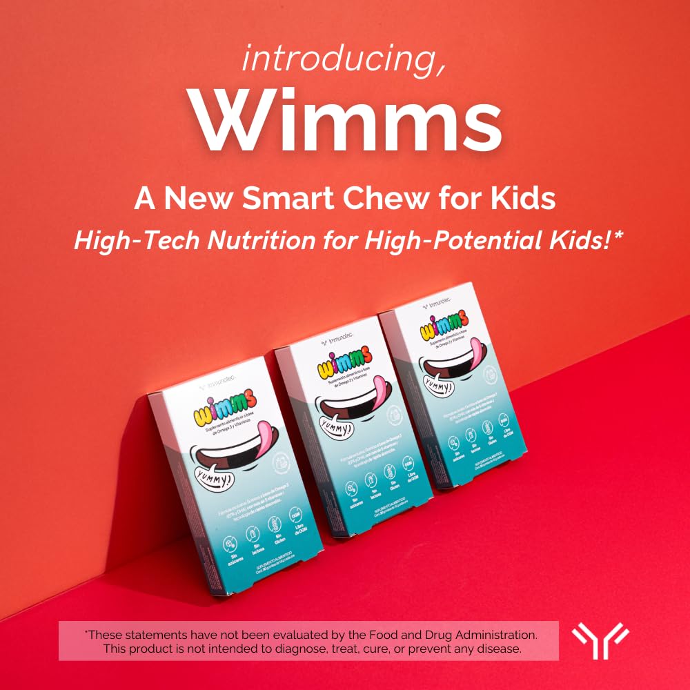 Immunocal Wimms Smart Chews gummies display tropical flavor and omega-3 power for growing minds
