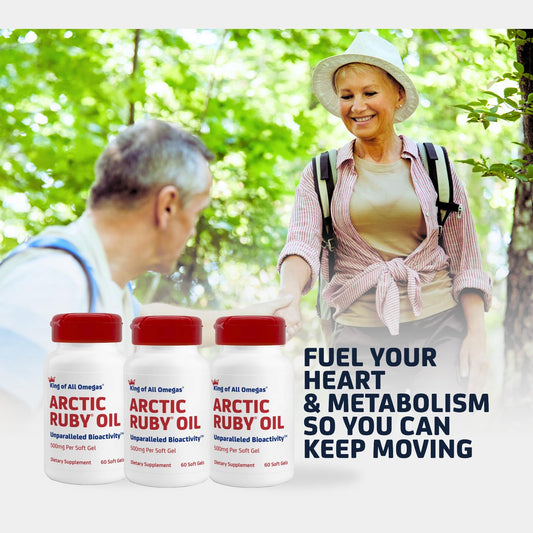 Immunocorp Arctic Ruby Oil softgels arranged for easy daily omega-3 intake.