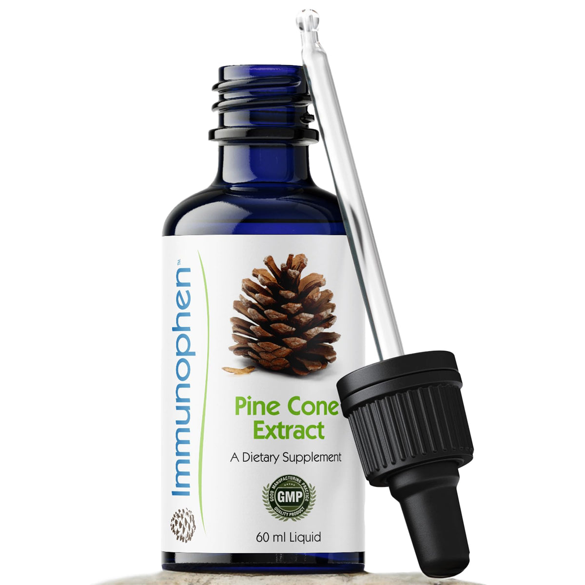 Immunophen pine cone extract bottle highlights immune support.