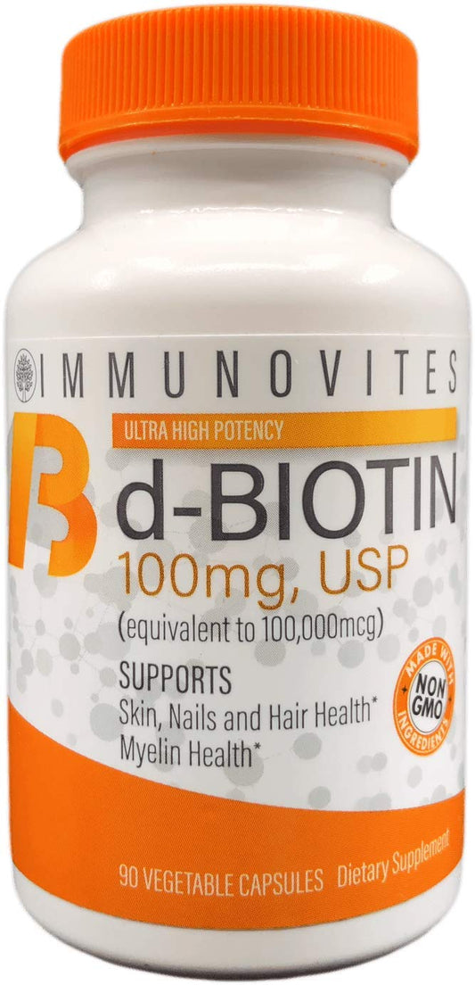 IMMUNOVITES high-dose biotin bottle front view for daily wellness routine