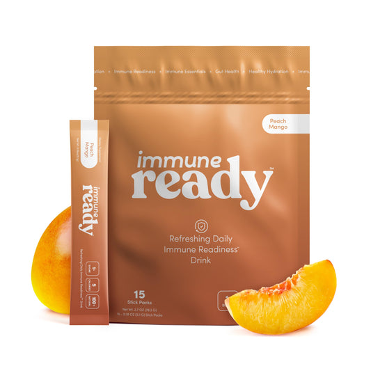 Immune Ready Peach Mango packet for daily immune support on the go.