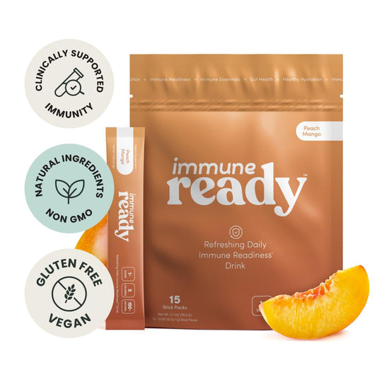 Immune Ready tear-and-pour packet for quick on-the-go hydration.