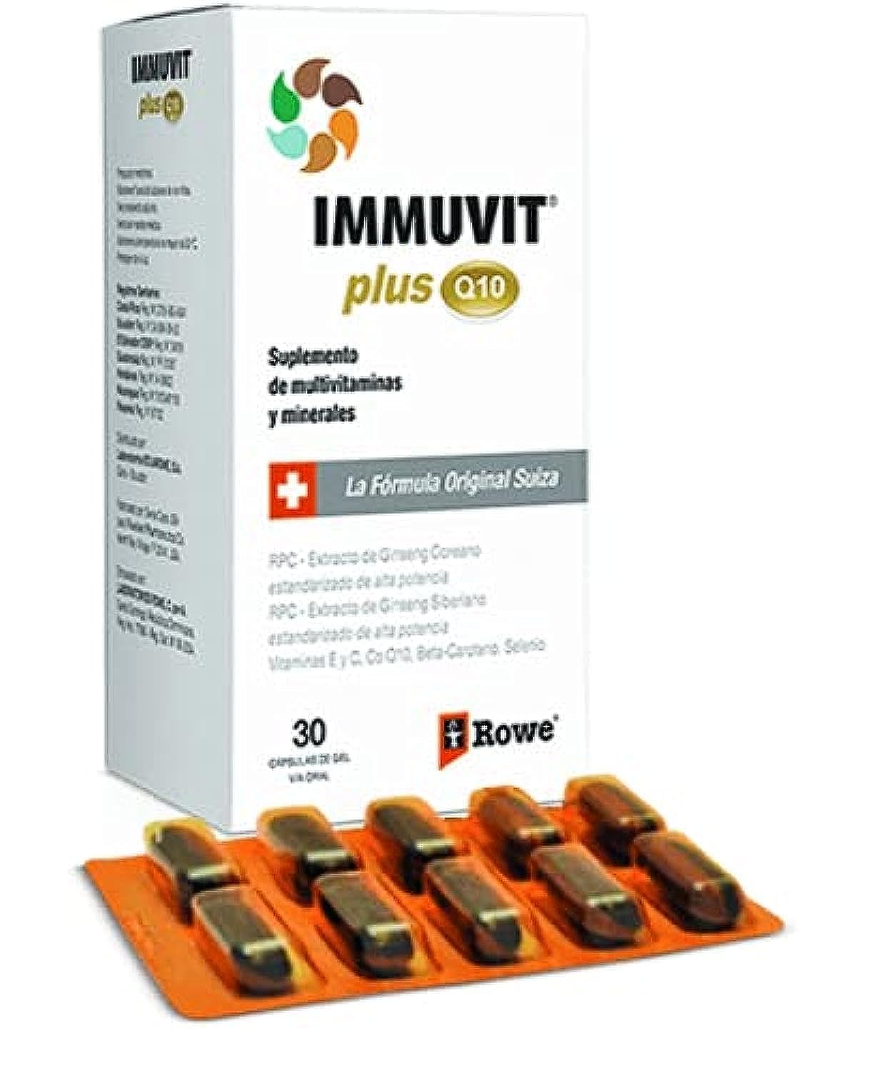 IMMUVIT-PLUS-Q10 bottle front showing energy support capsules for daily stamina.