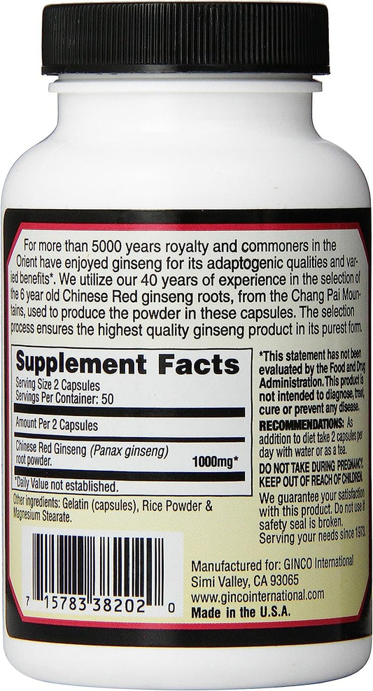 Imperial Elixir Chinese Red Ginseng capsules closeup highlights easy-to-swallow form for daily use.