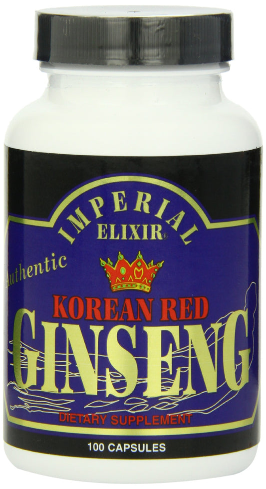 Imperial Elixir Korean Red Ginseng 600 mg bottle front provides energy support