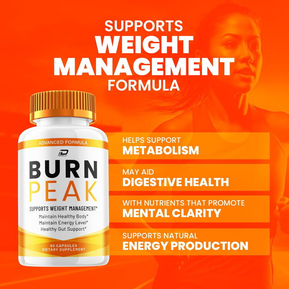 Indelo Burn Peak Capsules labeled natural ingredients, clean and simple formula.