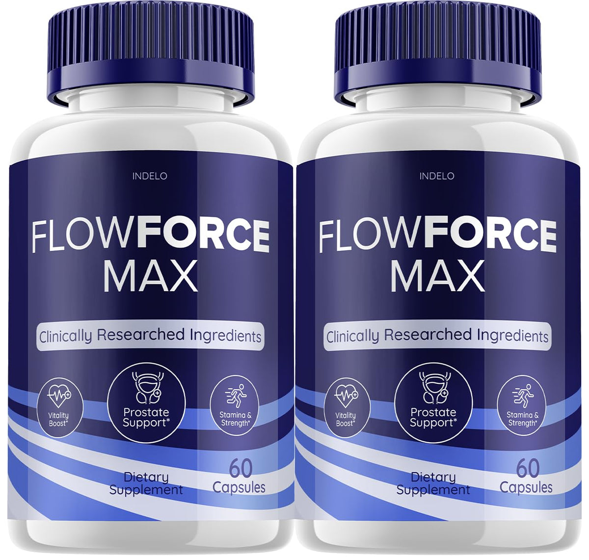 Indelo FlowForce Max bottle-front view promotes daily energy support