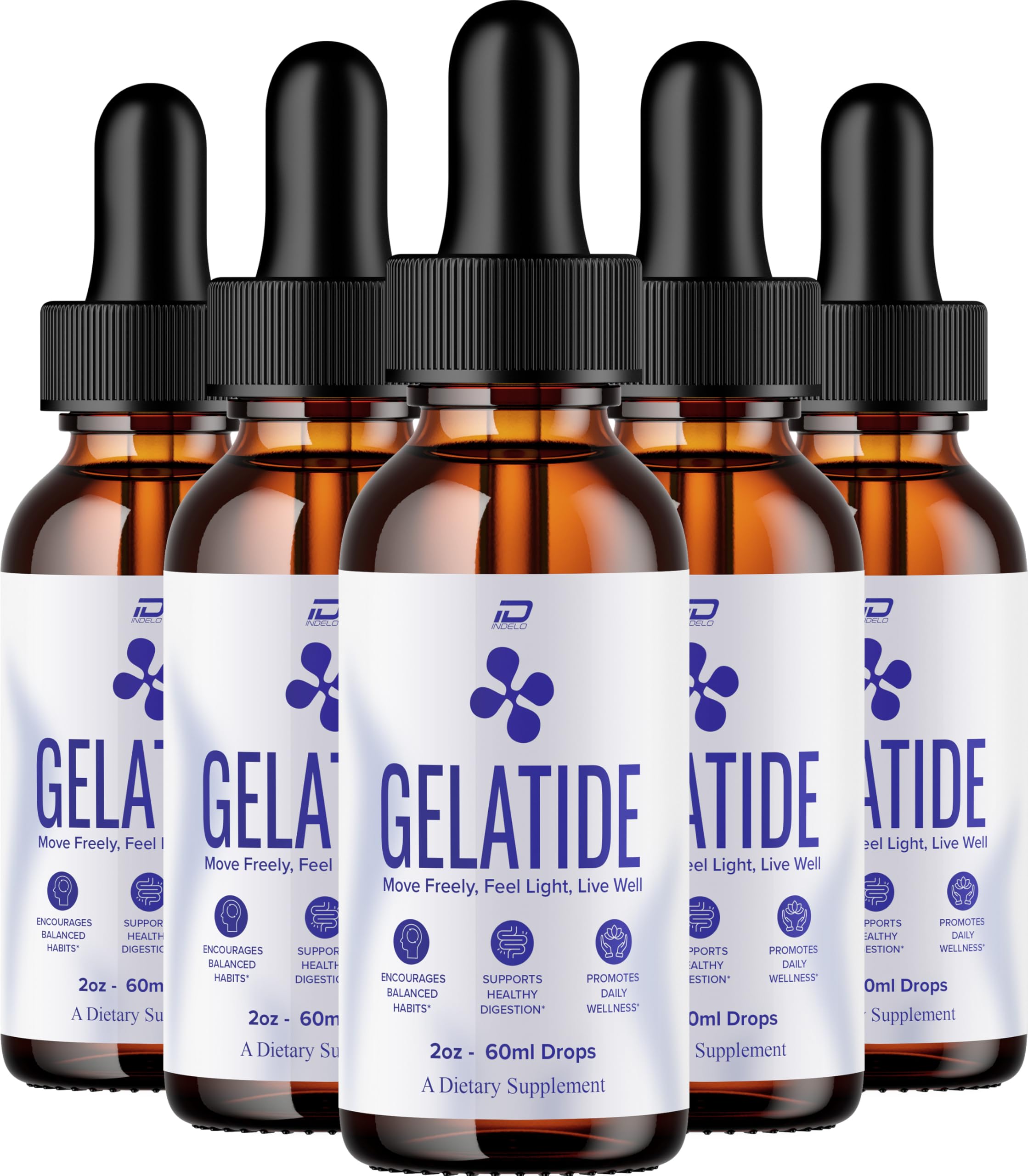 Indelo Gelatide Drops bottle with dropper for daily wellness.