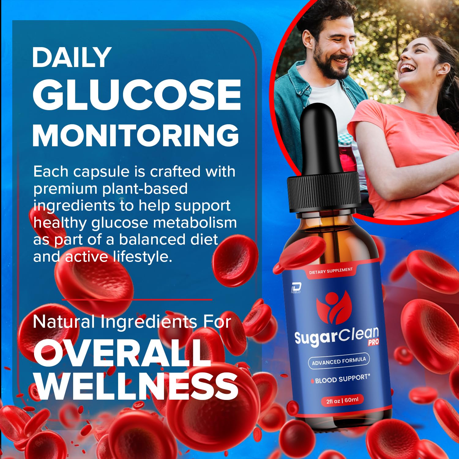 Indelo Sugar Clean Pro advanced formula label highlights natural ingredients.