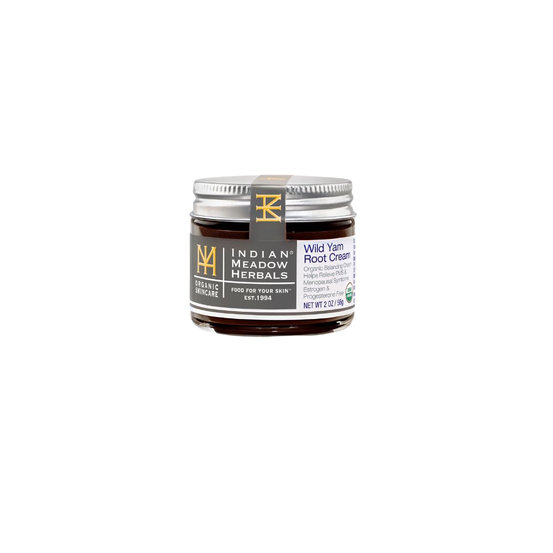 Indian Meadow Herbals organic oils and wild yam ingredients arranged for gentle skincare support.