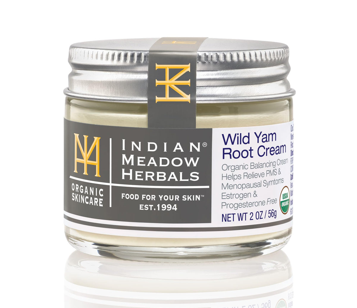 Indian Meadow Herbals Wild Yam Root Cream bottle for daily PMS support.