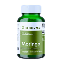INFINITE AGE moringa capsules bottle-front shows premium organic supplement for daily nutrition