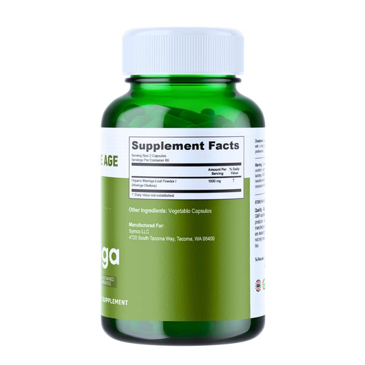 INFINITE AGE moringa capsules close-up highlights rich powder and smooth capsules for easy daily use