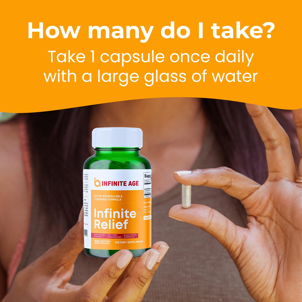 INFINITE AGE Infinite Relief turmeric capsule texture closeup.