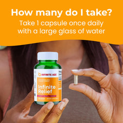 INFINITE AGE Infinite Relief turmeric capsule texture closeup.