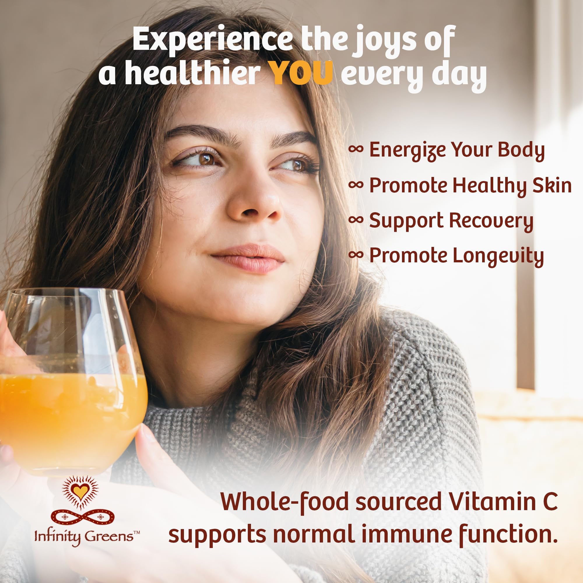 Acerola, camu camu, and amla powders blend in Infinity-C for natural vitamin C